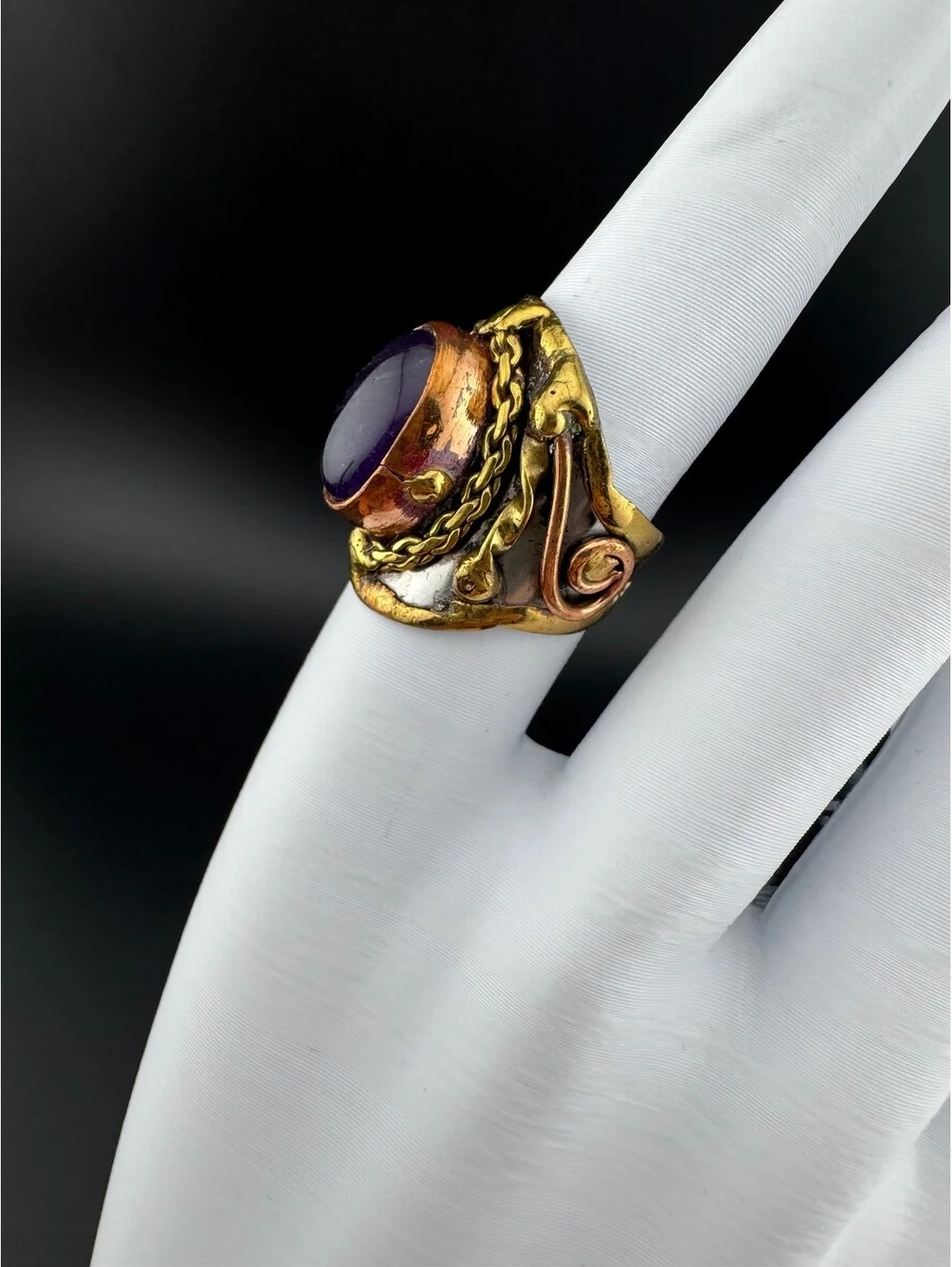 Deep Purple Natural Stone Statement Ring with Mixed Metal